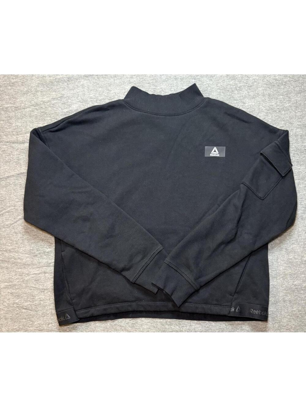Reebok Women's Cropped Pullover Sweatshirt-Medium/Black/Crew Neck/Turtle Neck